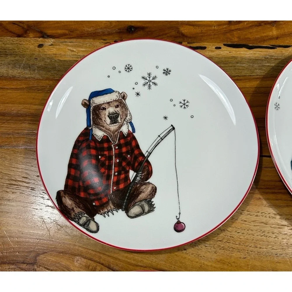 West Elm Rachel Kozlowski Dapper Animal Plates Holiday Lot of 4 VGUC